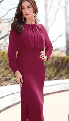 Midnight Velvet Burgundy Formal Party Ambrosia Blouson Dress S M L XL 1X 2X 3X • $34.99