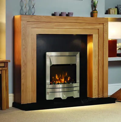 Electric Oak Wood Surround Silver Black Modern Led Fire Fireplace Suite Lights • £669