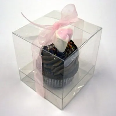 60 10cm Wedding Anniversary Product Bonboniere Cup Cake Gift Clear PVC Cube Box • $37.97