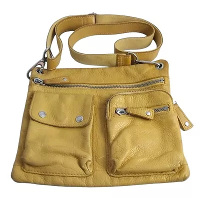 Vintage FOSSIL Mustard Yellow Pebbled Leather Shoulder Handbag Sutter ZB2340 • $29.95