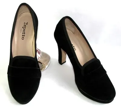£136.13 • Buy Repetto Court Shoes Heels 9.5 CM + Plateau Leather Black Velvet 37 Mint