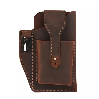Cell Phone Holster Waist Bag Case Belt Loop Genuine Leather Retro Sport Men Gift • $4.99