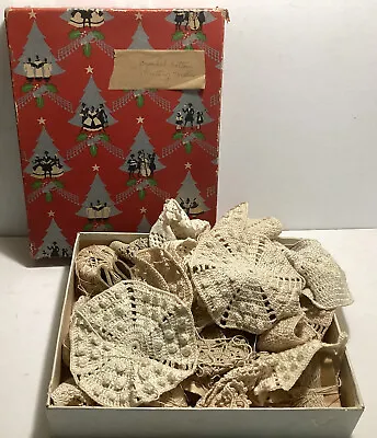 Vintage Christmas Box Of Crochet Doilies & Lace Finished & Unfinished W/thread  • $24.99