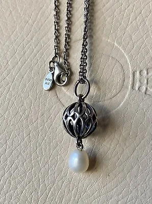 Genuine Pandora Pearl Drop Pendant Necklace 90cm Silver Retired ALE 390342P • £95