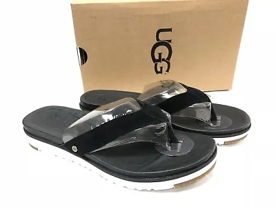 UGG Australia Lorrie Suede Leather Sandals 1092271 Black Flip Flops Thongs Sizes • $44.99