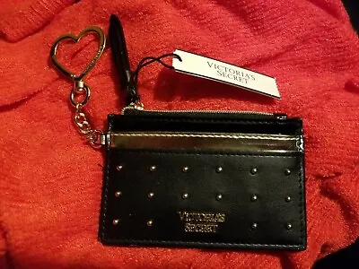 Victoria's Secret Card Case Wallet Keychain Coin Purse Studded Black New • $16.50