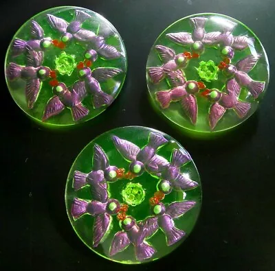 3 VASELINE Crystal Glass Buttons #B572 - REVERSE INTAGLIO RELIEF - 37 Mm (1-3/8  • $14.99