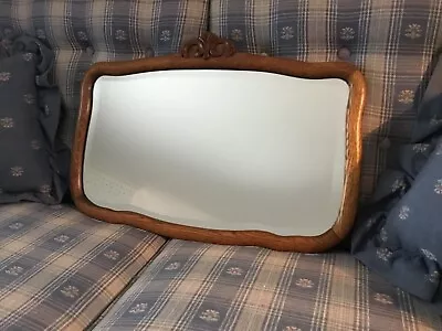 Antique Carved Oak Wood Dresser Chest Vanity Mirror Beveled 26 X 17.5  Wall • $200