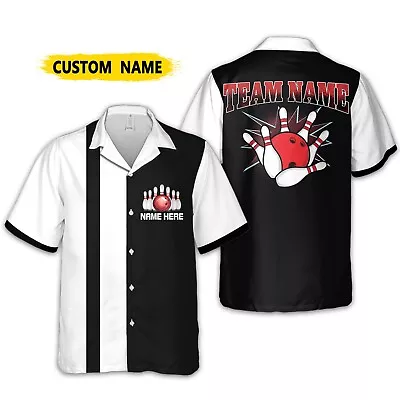 Personalize Custom Name Bowling Strikes Vintage Bowling Team USA Hawaiian Shirt • $19.99