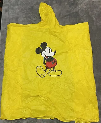 Vintage Disney Mickey Mouse Rain Poncho Yellow Vinyl Adult Size L PVC • $13.99
