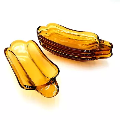 Vintage Banana Split Dishes Boats Indiana Amber Heavy Glass Summer BBQ Set Of 4 • $19.89