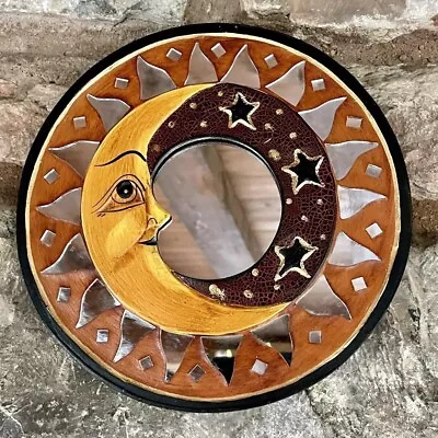 FAIRTRADE Hippy BOHO Celestial MOON & STARS Hand-made BOHEMIAN Mosaic MIRROR New • £14.95