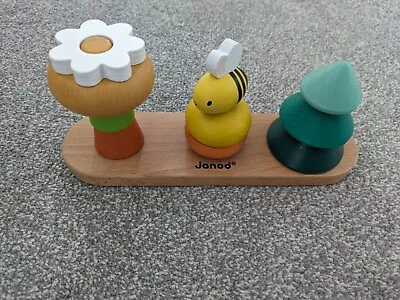 Janod Montessori Style Wooden Stacking Toy Garden Theme Perfect Condition • £10