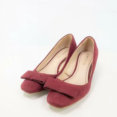 Zara Basic Shoes Womens 6 Red Suede Pump Block Heels Slip On Classic #2478 • $24.99