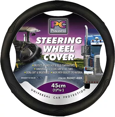 45cm Truck Steering Wheel Cover Black Rough Leather Look High Quality • $44.95