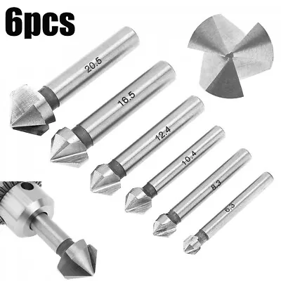 6Pcs 90 Degree 3 Flute Countersink Drill Bit Chamfer Bit Set For Metal Wood • £11.29