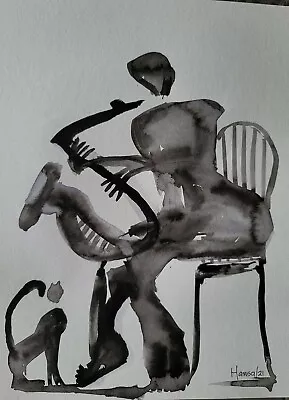 Musician. Saxo 4  India Ink Surrealism Abstract.  Impressionism Original.  • $48