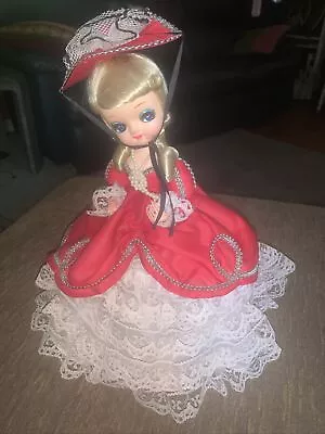 Vintage 1977 Bradley  Big Eye Doll Red White Lace Southern Belle Retro 70 • $14