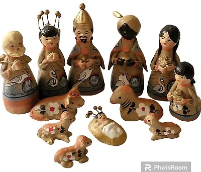 Nativity Scene Mexican 12 Pc. Folk Art Tonala Pottery Christmas Set See Photos • $26