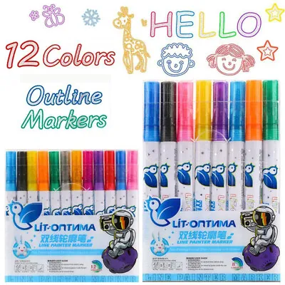 8-24x Magic Contour Outline Pen Highlighter Pen Metallic Markers Double Line Pen • £4.79