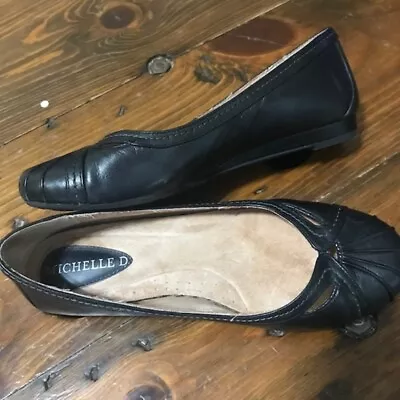 Michelle D Black Flats Size 6 Slip On Leather Round Toe • $15.57