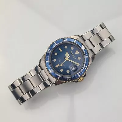 Vintage Blue Armitron GMT Diver Date Watch Mercedes Hand Raised Crystal • $15