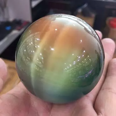 New 90g Rare Natural Quartz Color Cat Eye Crystal Healing Ball Sphere 40mm Stand • $9.99