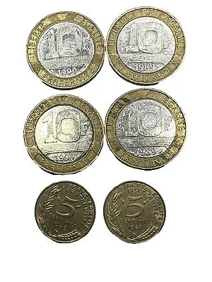 France 6 Coins (4) 10 Francs 1989-1990 And 5 Centimes 1986-1987 EF Collectibles • $34