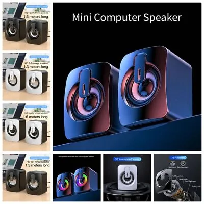 Mini PC Computer Laptop Speakers USB Desktop STEREO Multimedia With LED Light • £9.86