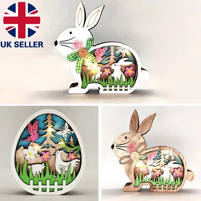 Wooden Easter Bunny LED Light Rabbit Decor Lamp Nightlight For Decorative UK • £5.95