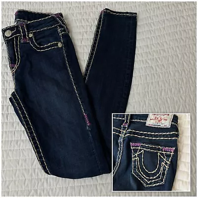 True Religion Halle Super Skinny Super T Jeans Purple Stitch Womens 23x28 • $32.19