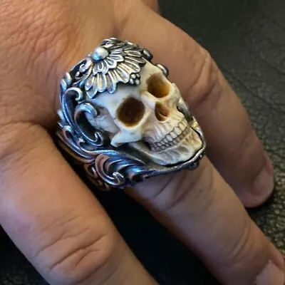 Skull Head Stainless Steel Hollow Vintage Free Size Adjustable Opening  Ring • $14