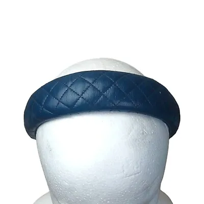 Alexandre De Paris Vintage Blue Leather Quilted Headband 3.5 Cm Width • $57.76