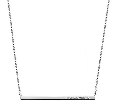 New Michael Kors Silver-tone Logo Bar Pendant Necklace Mkj4676040 Msrp $115.00  • $45