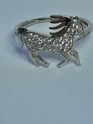 Simulated Diamond Encrusted (CZ) Unicorn Ring 925 Sterling Silver Size O New • £7.99