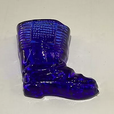 Vintage COBALT BLUE GLASS BOOT / SHOE WALL MATCH HOLDER W/ STRIKER • $24.99