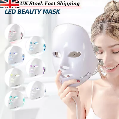 7 Colors LED Light Photon Face Mask Rejuvenation Skin Care Therapy Wrinkle UK • £22.99