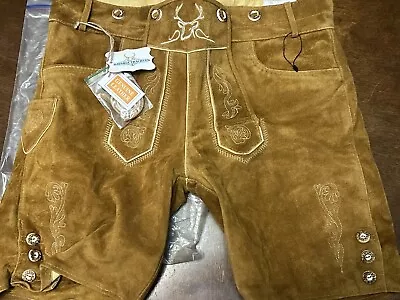 US Sz 36 Oktoberfest Brown Suede German Bavaria Trachten Lederhosen New With Tag • $40