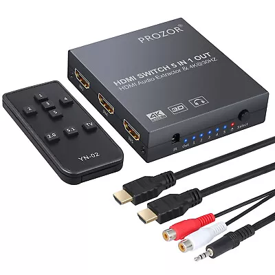 Prozor 4K HDMI Audio Switcher 5 Port Extractor Splitter Hub+Remote For HDTV Xbox • £15.19