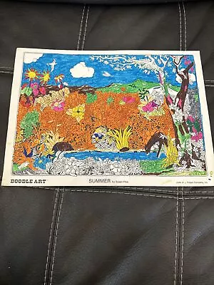 Vintage Doodle Art Coloring Poster Summer Colored 1976 RARE 15x11 • $36.44