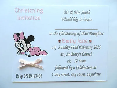 £11.99 • Buy 10, 15, 25 Lovely Handmade Minnie Mouse Christening Invitations (post Free) 