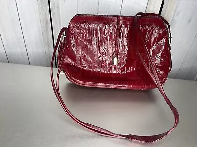 Vintage Eel Skin Shoulder Handbag Red Leather Purse Shoulder Satchel Bag • $37.04