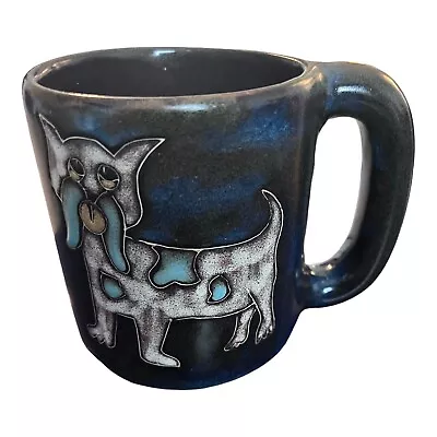 Mara Mexico Art Pottery Stoneware Dog Mug Cup Handcrafted Blue Artist Signed • $12.95