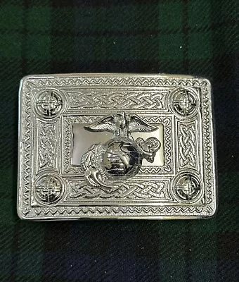   Scottish Highland CELTIC KNOT W USMC Emblem Kilt Belt Buckle Nickel Chrome • $14.99