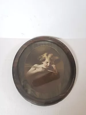 Antique M.B. Parkinson Cupid Asleep Oval Tin Frame • $27.68