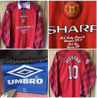 Manchester United 1996/97 David Beckham ORIGINAL Long Sleeve Umbro Home Shirt XL • £20