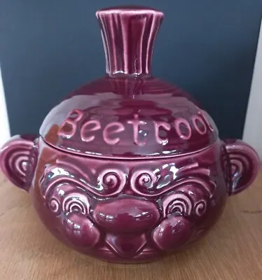 Vintage Sadler Pottery Beetroot Funny Face Lidded Jar Glazed Burgundy 14cm High • £15.99