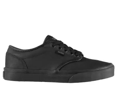 Vans Atwood Black Leather Trainers Unisex Teen Perfect School Shoes Size 4 5 5.5 • £34.95