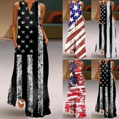 $32.70 • Buy Independence Day For Women Casual Plus Size V Neck Dress Plus Maxi Dress