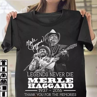 Vintage Merle Haggard Memories Signed Men T-Shirt Black Cotton All Sizes • $19.99